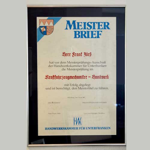 Meisterbrief Frank Juerss