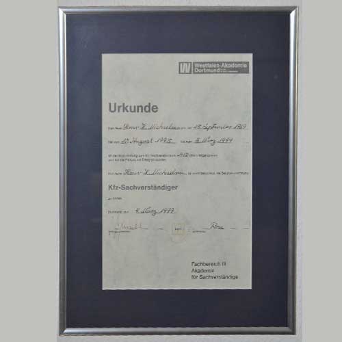 Urkunde KFZ-Sachverständiger