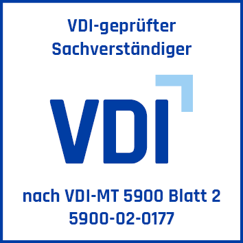 Zertifikat Nummer - VDI geprüfter Sachverständiger nach VDI-MT 5900 Blatt 2 5900-02-177 Frank Jürss