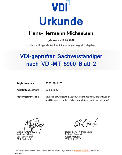 VDI Urkunde Hans-Hermann Michaelsen
